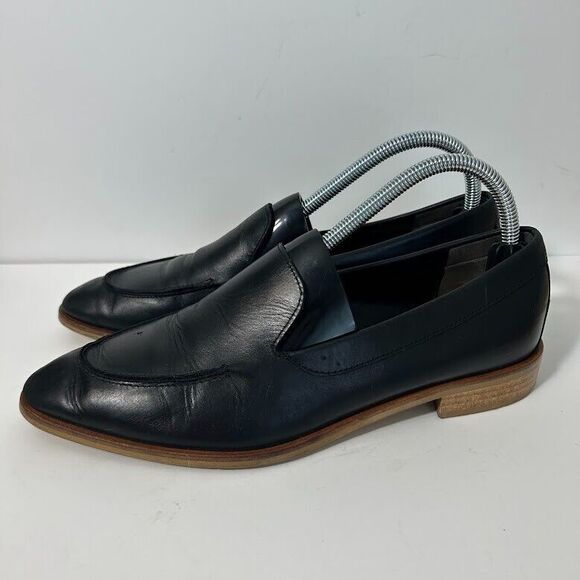 Everlane Black Leather Loafers with Natural Wood Heel - Picture 5 of 10